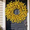 26 Inch Artificial Yellow Forsythia Wreath for Front Door, Large Faux Forsythia Wreath Spring Summer Flower for Fireplace Farmhouse Wall Window Home Outdoor Decorations