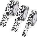 3 Rolls Cow Print Ribbon - 15 Yards, Cow Spot Pattern, Animal Print, Black and White for DIY Crafts, Gift Wrapping, Party Decorations (3 Sizes Mix)