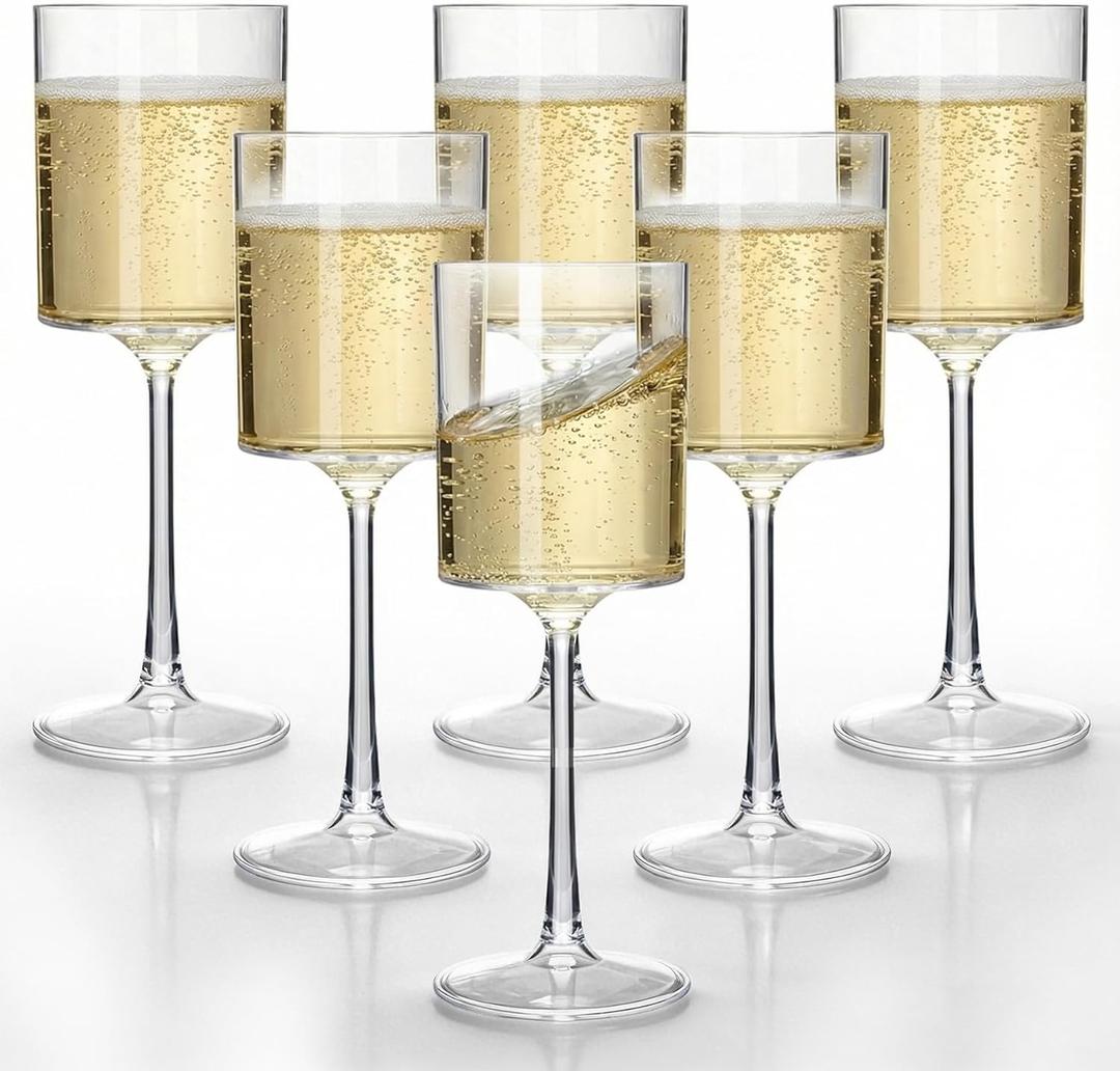 Lullaby 24PCS 9OZ Clear Plastic Wine Glasses - Elegant Plastic Champagne Glasses with Stem, Unbreakable and Crystal Clear Disposable Plastic Goblets for Party Wedding Special Occasions and Daily Use