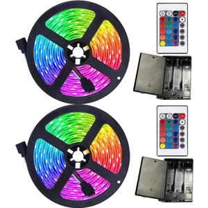 111111 Battery Powered Led Strip Lights,2 Pack 6.56ft Strip Lights Battery Operated Led Strip Kit,24-Keys Remote Controlled,DIY Indoor and Outdoor Decoration