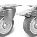 ZDNEY 4 Inch Caster Wheel, Rubber Wheels Silent Castor Set of 4 Heavy Duty Caster Wheels with Brake 1600Lbs, Industrial Plate Casters Wheels for Cart Furniture Workbench (2 Brake & 2 Swivel)