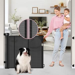 Reinforced 56" Wide Retractable Baby Gates for Doorways with Support Rods - Prevent Crawling Under Retractable Gate, Mesh Pet Gate for Stairs Retractable Dog Gates for The House Indoor/Outdoor, Black ((33" Tall x 56" Wide))