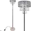 beaysyty Modern K9 Clear Glass Crystals Floor Lamp, On/Off Foot Switch, Crystal & Glass 3-Lights Standing Light, Reading Corner Lamp for Office Cafe, Living Room Bedroom (Chrome)