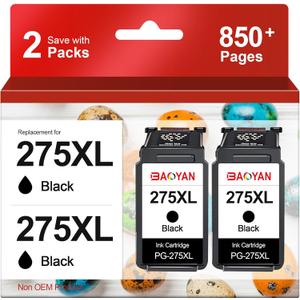 275 XL Replacement for Canon 275 Black Ink for PIXMA TS3722 TR4700 TR4720 TS3522 TS3500 TS3520 TS3720 TR4722 (2 Black)