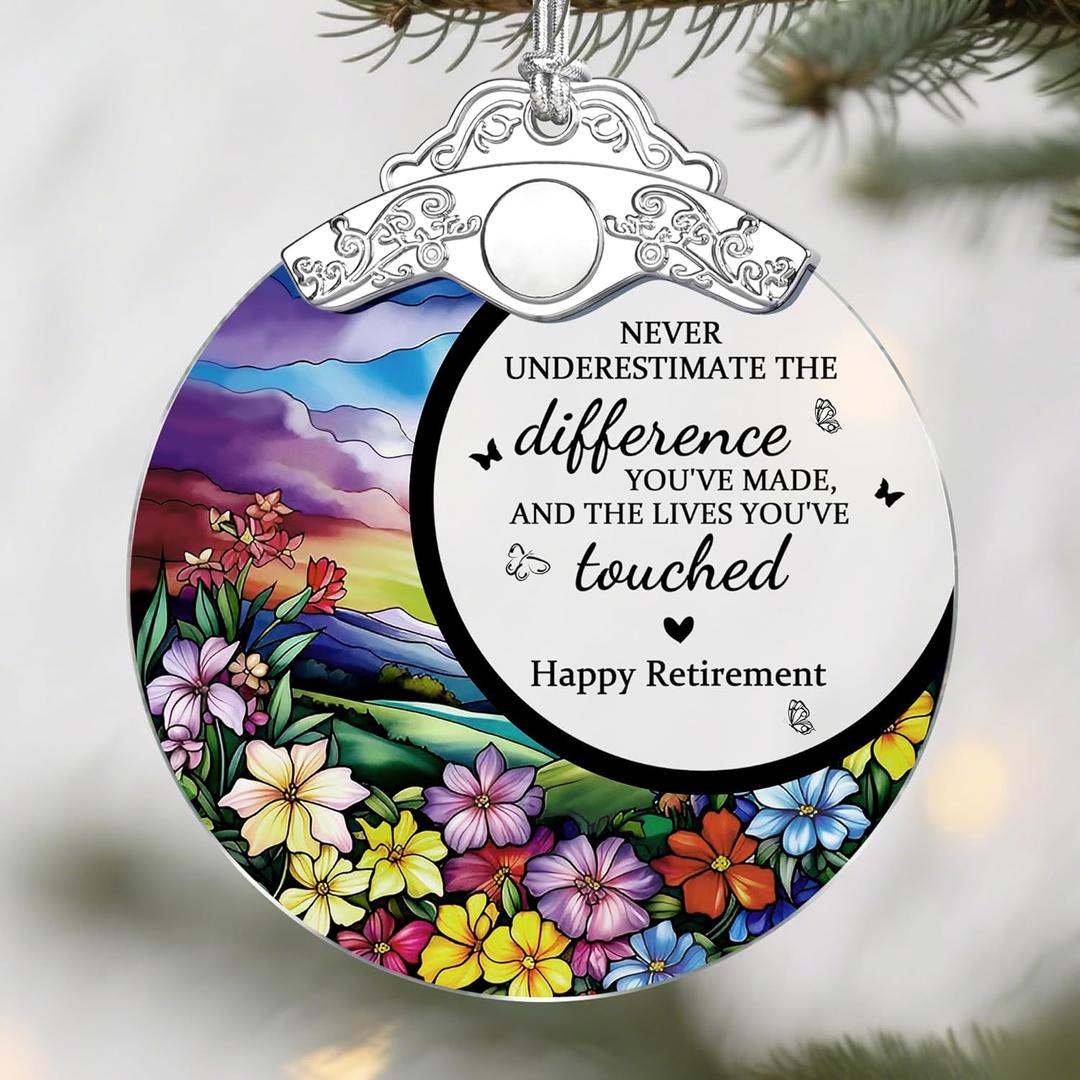 Retirement Gifts - Retirement Gift for Women, Men - Retired Ornament - Retired Gifts for Coworker, Boss, Employee, Teacher, Nurse, Friends, Women, Men - Stained Glass Christmas Ornament - Design A