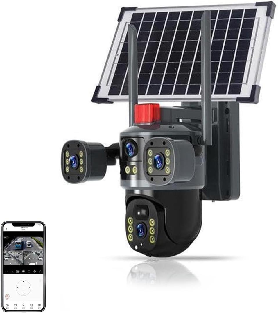 Triple-Lens Solar 360 Dome Camera, 360 Camoflauge Security Cameras Wireless Outdoor Solar Powered, Cameras for Home Security, 360 Pan & Tilt Surveillance