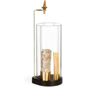 4 in 1 Wooden Incense Burner with Glass, Incense Holder for Candle, Sticks, Palo Santo, Sage and Cones, Wood Ash Catcher Tray for Meditation Yoga Room Home Decor (Glass)