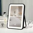 Rechargeable Makeup Vanity Mirror with Lights, Small Desk Makeup Mirror with Lights, 3 Lighting Modes, Dimmable Touch Screen, Tabletop Light up Mirror (10"L x 7"W, Black)