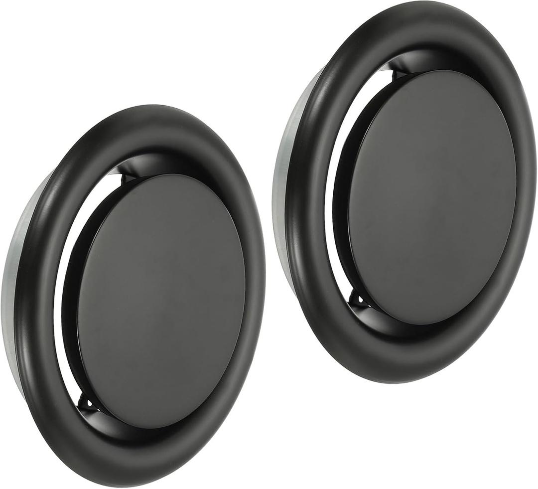 PATIKIL 8 Inch Round Ceiling Diffuser, 2pcs Metal Adjustable Wall Air Vent Diffuser Vent Duct Cover Exhaust Supply for Kitchen Bathroom Garage, Black