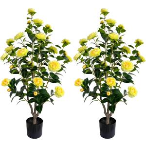 Artificial Camellia Tree 3.4ft Fake Trees pseudophyte (2, Yellow)