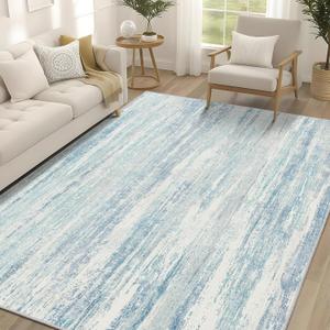 MUJOO 5x7 Washable Area Rug,Modern Abstract Rugs for Living Room Bedroom Dining Room,Large Non Slip Carpet Indoor,Low Pile Throw Rug Accent Neutral Blue