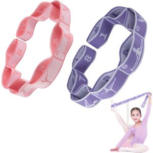 2pcs Stretch Strap for Kids,Elastic Yoga Stretching Strap with Loops, Multi-Loop Adjustable Exercise Stretching BandsStretching Resistance Ballet Bands for Dance, Latin, Gymnastics Exercis -8Loops