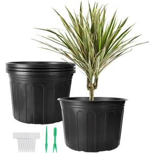 12 Pack 5 Gallon Nursery Pots Thickened Soft Plastic Plant Pots with 20 Pcs Waterproof Plastic T-Type Plant Tags and 2Pcs/Set Transplanting Digging Mini Tools