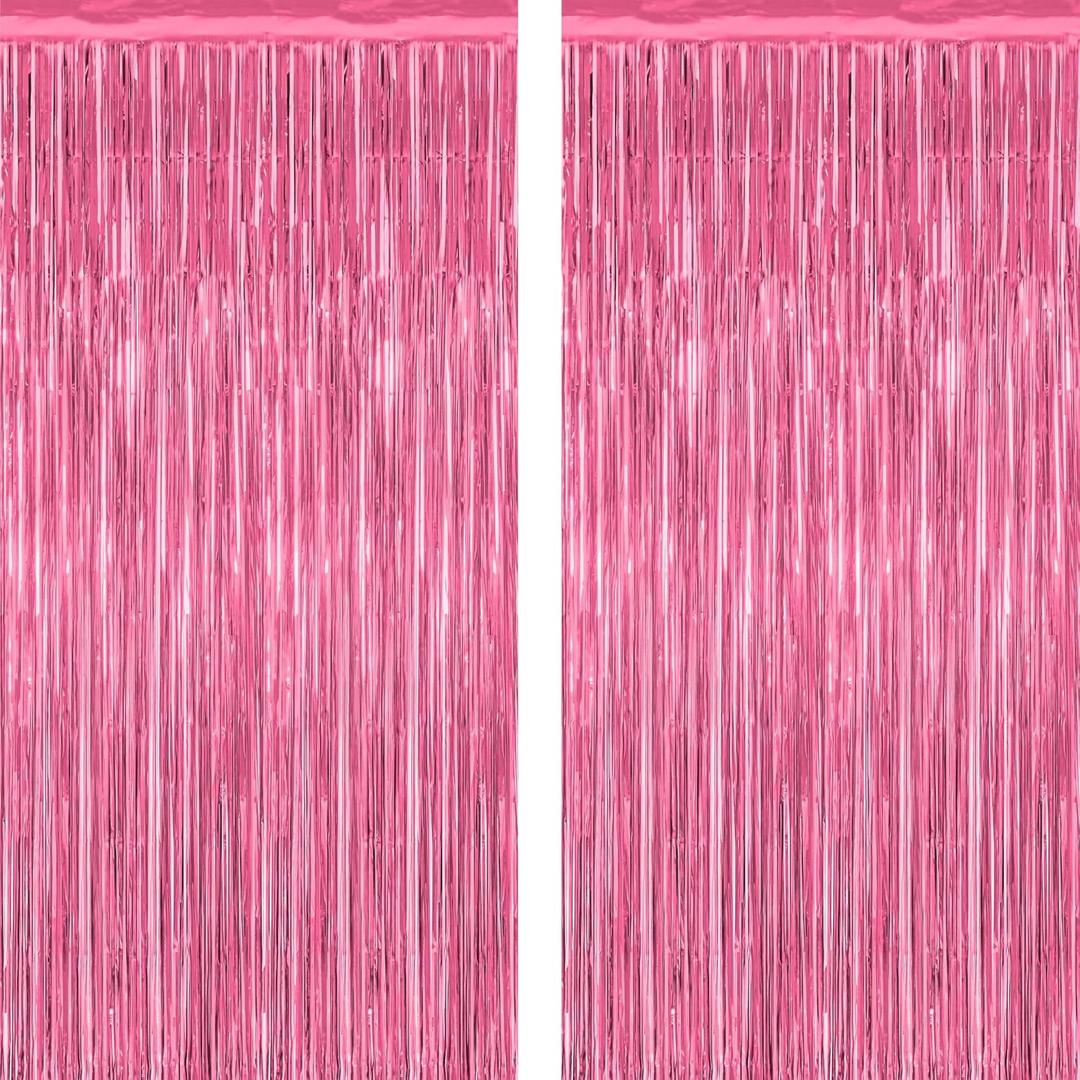 2 Pack Pink Party Decorations, 3.28 FT x 7.05 FT Pink Backdrop, Metallic Tinsel Backdrop Fringe Curtains Backdrop Curtains, Photo Backdrop Party Supplies Birthday Party Decorations