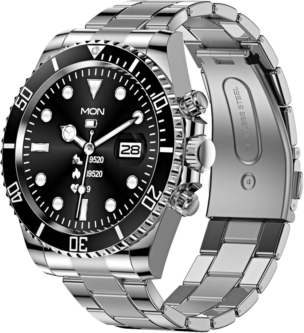 findtime Smart Watch for Android Phones Answer Make Calls SMS Reminder Smartwatch Compatible iPhone Bluetooth Stainless Steel Fitness Watch Men Smart Watches for Men Reloj Inteligente