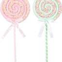 Pastel Christmas Tree Candy Picks 2pcs 16inch Gaint Pink Green Macaron Glitter Candy Lollipop Candyland Christmas Tree Hanging Ornaments for New Year Xmas Indoor Outdoor Party Decorations