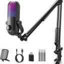 USB Microphone for PC Gaming: Gaming Equipment Condenser Microphone RGB for Gamer with Boom Arm Mic - Recording Mic for Computer & Laptop with Mute - Desk Podcast Mic for Podcast & Streaming & Youtube