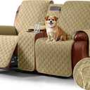 Ruaozz Waterproof Loveseat Recliner Cover with Console Non-Slip Reclining Couch Covers Split Sofa Slipcovers with Elastic Straps Furniture Protector for Kids, Dogs, Pets (Sand, 2 Seater)
