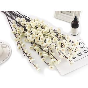 5 Pcs Artificial Plum Blossom Fake Wintersweet Long Stem Plastic Flowers Home Hotel Office Wedding Party Garden Decor 27.5'' High White