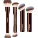 MAANGE 4 PCS Foundation Makeup Brush Set Double-ended Kabuki Contour Brush for Liquid Powder Concealer Cream Cosmetics Blending Blush Face Makeup Tools Kit (Coffee)