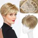 UDU Short Pixie Cut Hair Topper for Women  Heat Resistant Synthetic Hairpiece, Easy Clip in, Pre-styled Natural Look for Everyday Wear (Buttery Blonde)