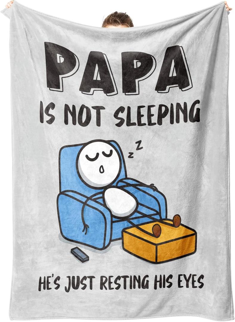 Funny Papa Gifts, Papa is Not Sleeping Blanket Gift from Grandkids Daughter Son, Birthday for Papas Dad Grandpa, Flannel Throw for Couch and Naps, 60 x 50