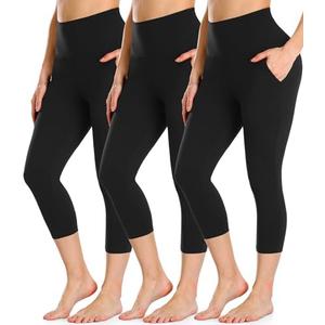 FULLSOFT 3 Pack Black Capri Leggings with Pockets for Women High Waisted Tummy Control Capris Workout Clothes for Women Gym Running Yoga Pants Summer Shorts Tights(Black(with Pockets), Large-X-Large)