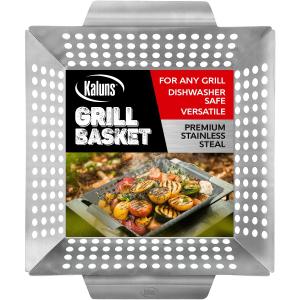 Kaluns Grill Basket For Veggies, Heavy Duty Grilling Baskets For Outdoor Grilling, Large Stainless Steel Vegetable Grill Basket, BBQ and Grill Accessories, Perfect for All Grills and Vegetables