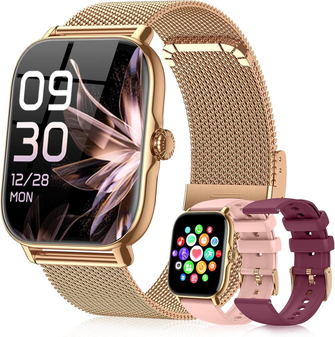 Smart Watches for Women Men (Make/Answer Calls), Steps Counter Fitness Watch for Android iPhone with 120+ Sports, IP68 Waterproof, Sleep Calorie Monitor, Pedometer (Gold)