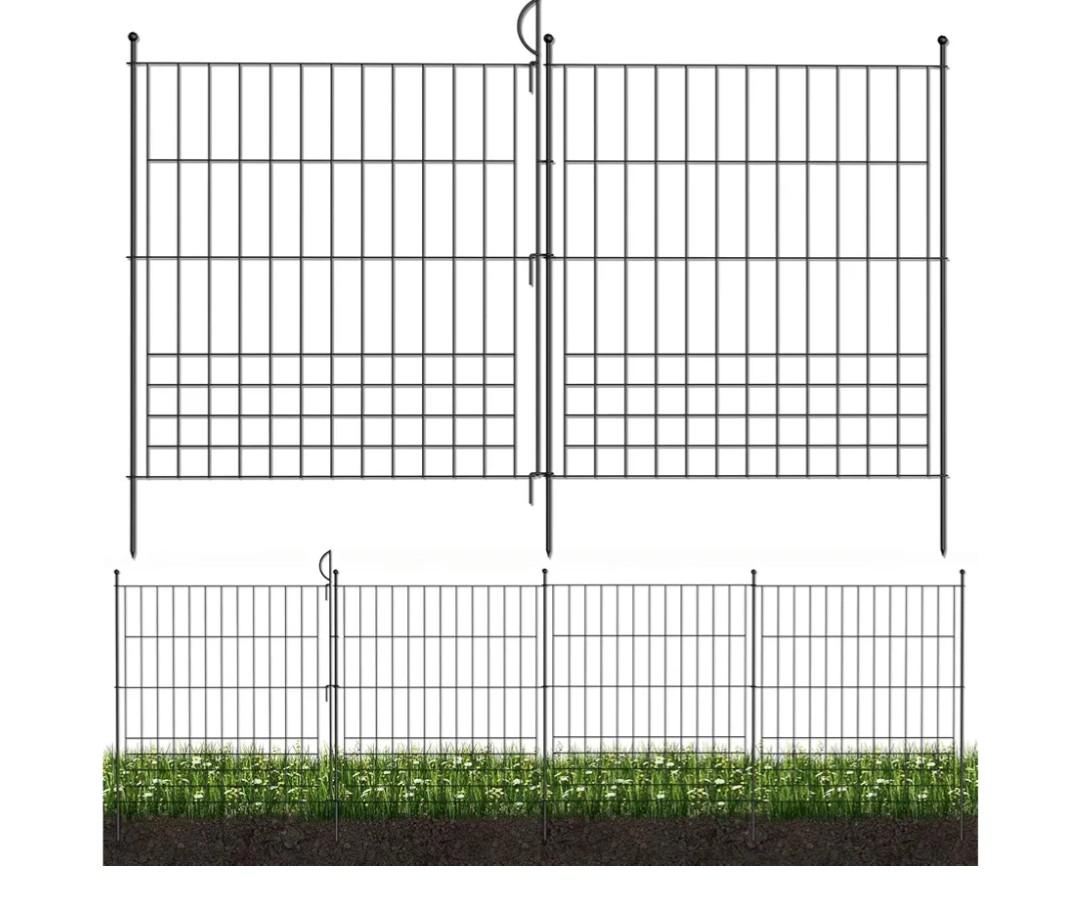 No Dig Fence Outdoor Dog Fences 10 Panels,32in (H) x 24.6 ft (L) Decorative Metal Garden Fence with Gate,Garden Fence Animal Barrier,Garden Fencing for Yard Rustproof