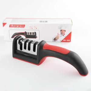 4-in-1 Kitchen Knife Sharpener, Professional Grade with Tungsten Steel and Ceramic Slots, Scissor Sharpening, Black/Red