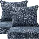 Unimatta Outdoor Patio Chair Cushions Set, 24" x 24", Set of 2, Water-Repellent, Fade Resistant, Deep Seat Bottom and Back Cushion for Backyard, Couch, Sofa and Patio Furniture, Damask Blue Flower