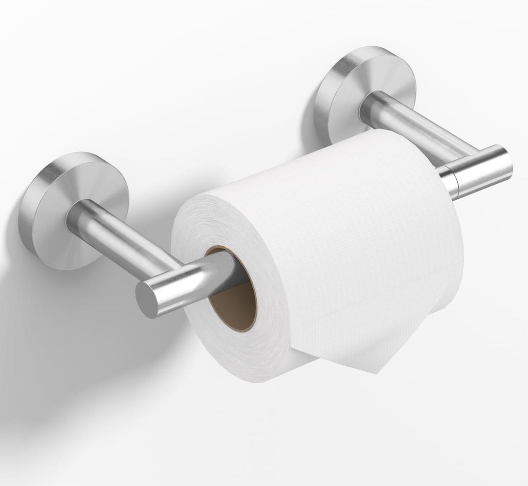 Brushed Nickel Toilet Paper Holder Wall Mount, Double Post Pivoting Toilet Paper Roll Holder, SS304 Stainless Steel Bathroom Toilet Tissue Holder