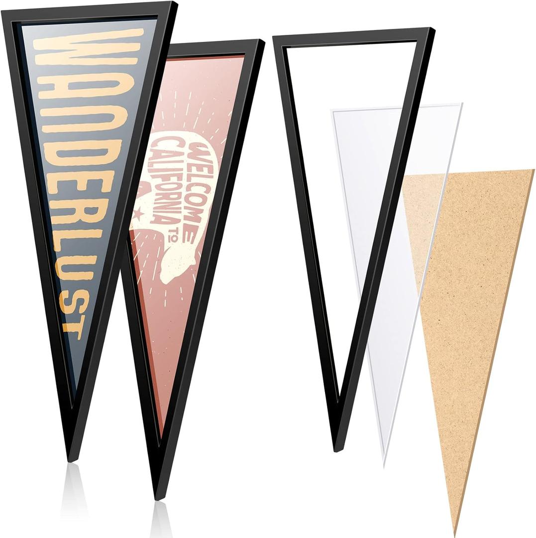 Pennant Frame Wood Flag Frame for 12 x 30 Inch Pennants Display Holder 1 Inch Team Flag Case, Black(2 Pcs)