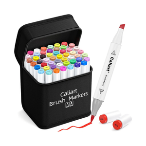 Caliart Markers Brush Tip, 51 Colors Dual Tip Artists Coloring Markers Set Brush & Chisel, Permanent Based Colored Sketch Pens, Art Supplies Gifts for Adults Drawing Illustration