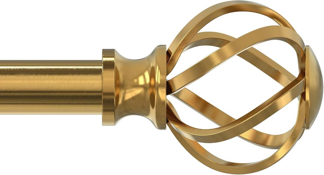VOIIY Gold Curtain Rod 30-42 Inch, Brushed Brass Decorative Curtain Rods for Windows with Twisted Cage Finials, 3/4" Adjustable Heavy Duty Window Treatment Rods for Living Room, Bedroom, Kitchen