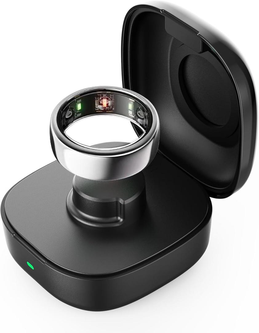 Wireless Charging Case Compatible with Oura Ring Gen3, Smart Ring Charging Case 600mAh Portable Ultra-Long Battery Life and Easy to Carry, Fast Charging for Heritage/Horizon (Size 8) Black