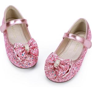 Hehainom Toddler Girls Flats Mary Jane Flower Girl Dress Shoes School Wedding Party Shoes (13 Little Kid, Pink Sequin)