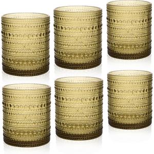 Cocktail Glasses 10 oz Hobnail Drinking Glasses Set of 6, Vintage Glassware, Textured Glass Cups Bubble Glasses Water Glasses Old Fashion Jupiter Glasses Set, Green