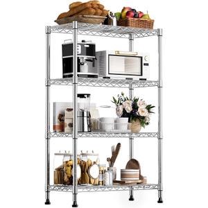 M MZG 1000 lbs Storage Shelving Steel Heavy Duty 4-Tier Utility Shelving Unit Steel Organizer Wire Rack for Home,Kitchen,Office,Chrome (13.7" D x 29.5" W x 47.2" H)