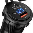 GemCoo 63W USB C Car Charger Socket, 45W PD Outlet 18W Quick Charge 3.0 USB Charger Socket, USB Cigarette Lighter Socket with LED Voltmeter Car USB Port 12V Socket for Car RV Boat Marine Truck Golf