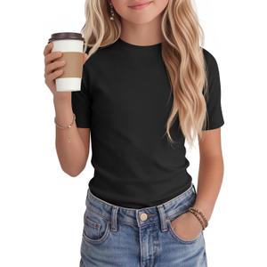 Oakgarden Girl T Shirts Kids Crewneck Top Tween Slim Fit Comfy Cute Blouse Basic Tees 5-14 Years Summer Clothes