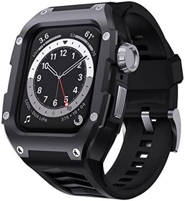 GELISHI Bands Compatible with Apple Watch Band 44mm Series 6, Men Rugged Case Protector Band Heavy Duty Stainless Metal Cover with Sports Strap Shockproof for Watch Series 6 SE 5 4, Black