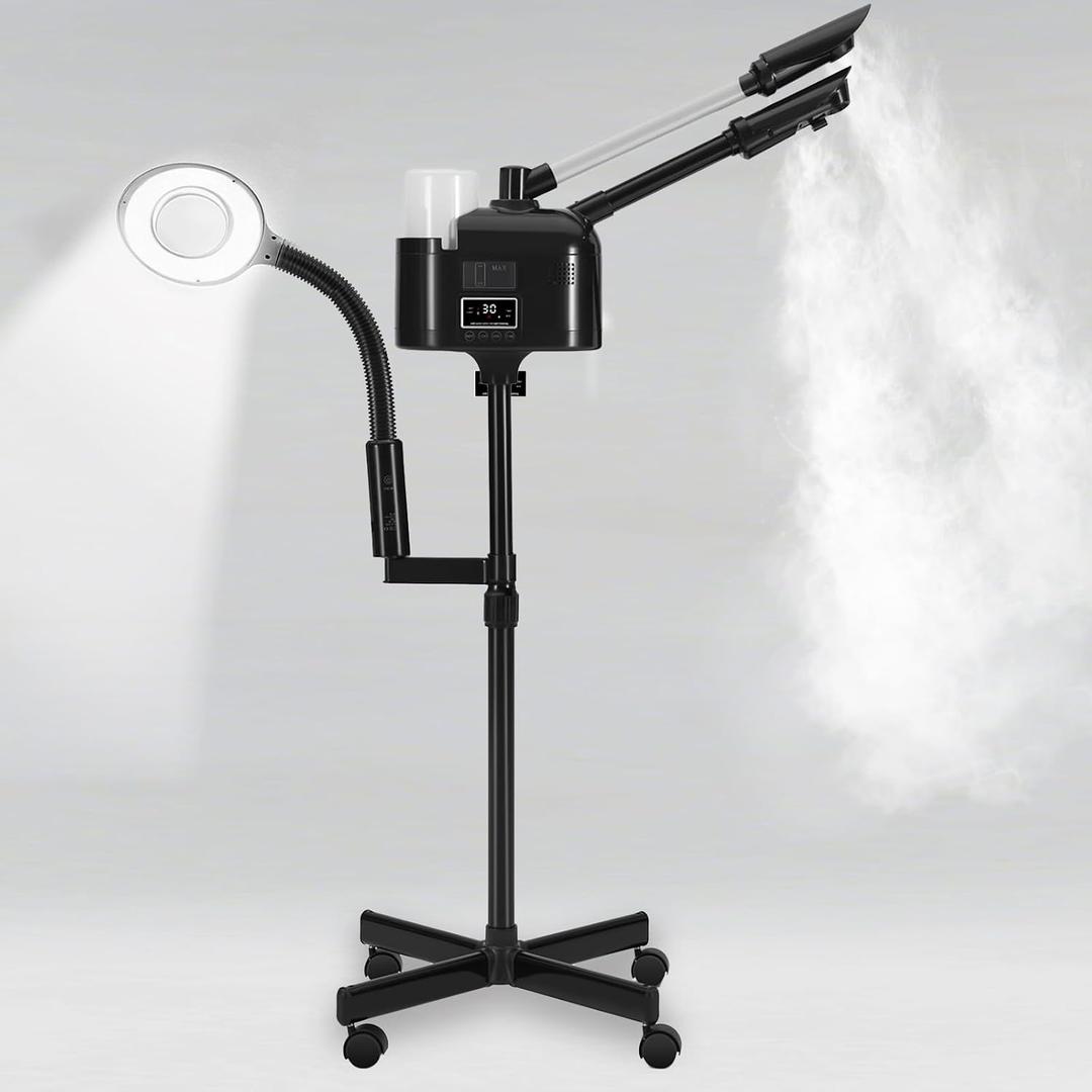 Artist hand Facial Steamer Professional 3 in 1 Hot and Cold Facial Steamer with 5X LED Magnifying Lamp, Esthetician Facel Steamer Fast Heating for Beauty Salon Spa Home Use,  Black Hot & Cold & Magnifire Lamp