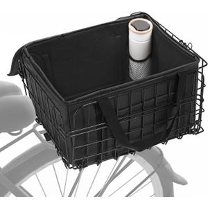 Aodaer Bike Basket with Removable Liner Bag Cargo Net Large Folding Bike Basket Quick Release Metal Ebike Basket Bicycle Storage Basket for Carrying Fruit & Grocery Pets Dogs