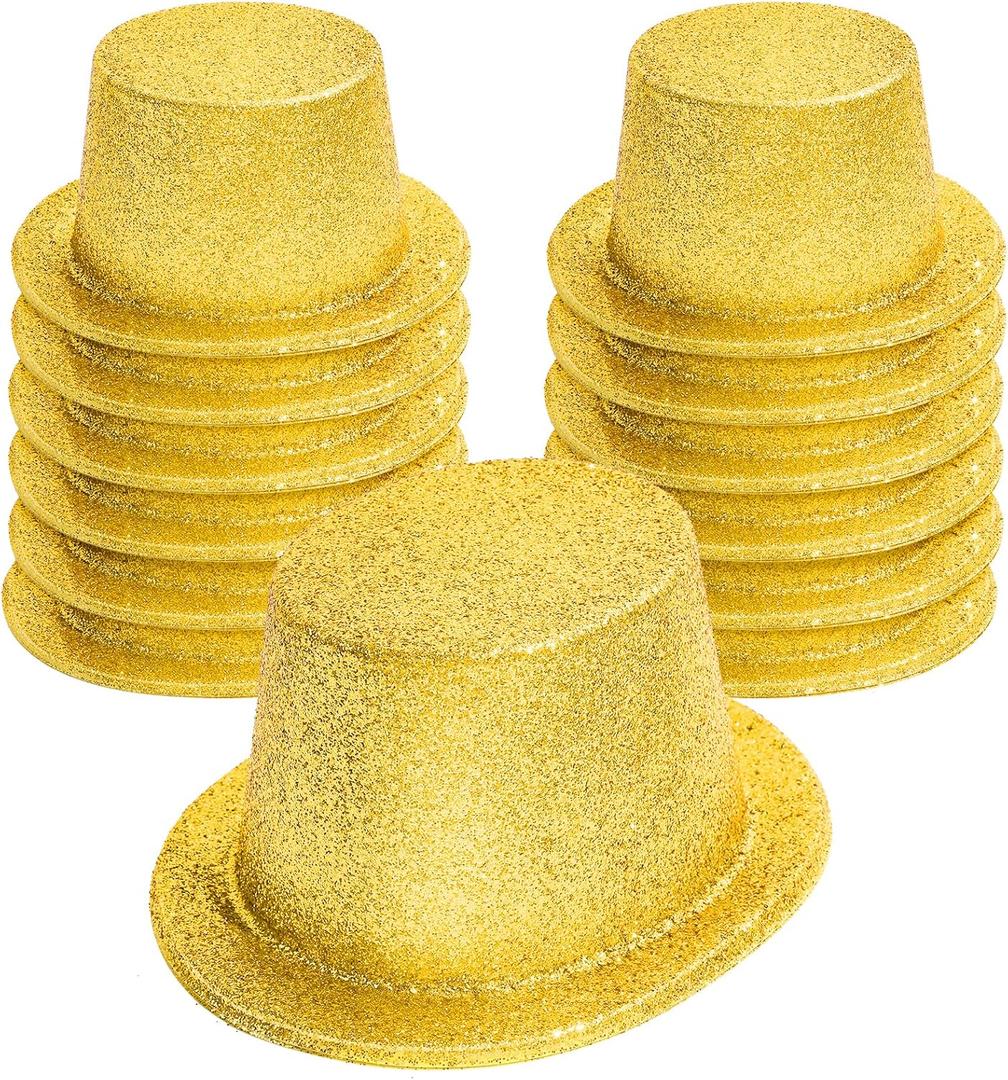 Hillban 12 Pack Gold Hats Glitter Sequin Party Top Hats Bulk Disco Costume Accessories for Magician Birthday Celebration Magic Masquerades Cosplay Party Supplies