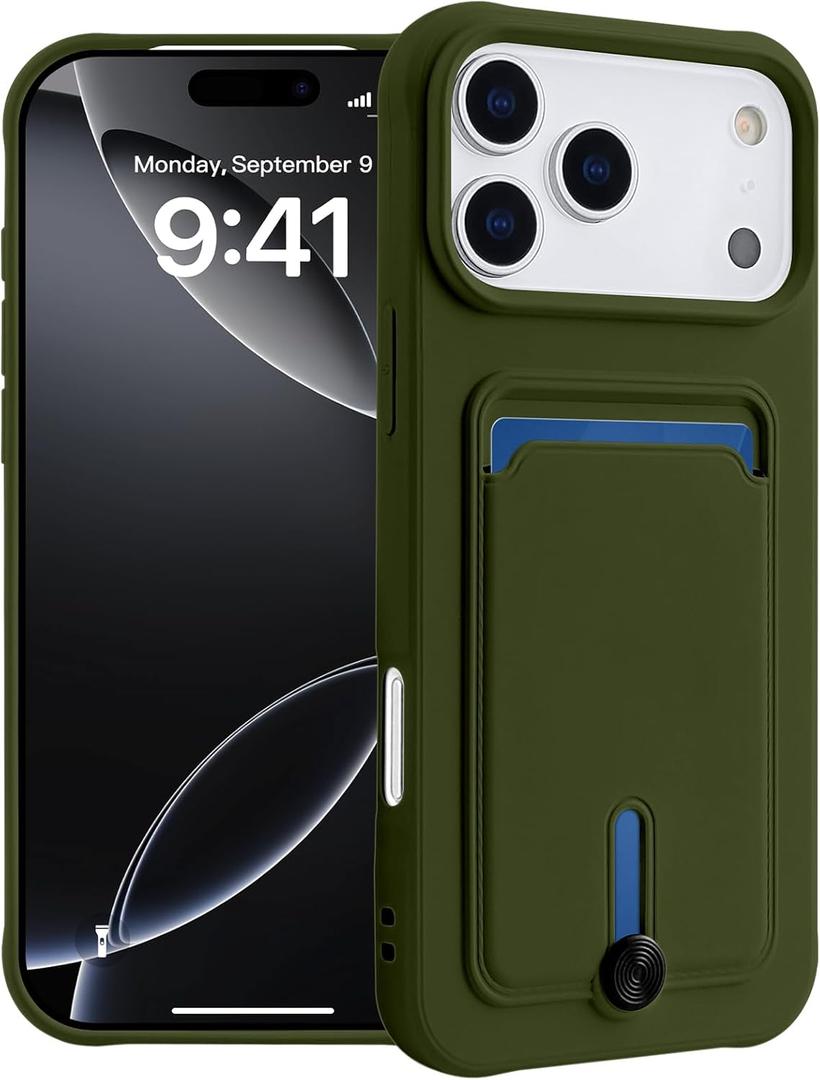 DREOLA Designed for iPhone 17 Pro Wallet Case with Card Holder, Soft Silicone Cover Microfiber Lining for Women Men, Camera Protection Shockproof Wallet Phone Case for iPhone 17 Pro Green