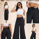 Women's High Waist Casual Palazzo Pants Drawstring Smocked Boho Wide Leg Beach Trousers Flowy Loose Fit Pant (Black, M)