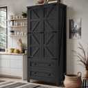 DWVO Farmhouse Kitchen Pantry Cabinet, 64.5" Tall Storage Cabinet with 2 Drawers and Adjustable Shelves, Versatile Storage for Living Room, Dining Room or Hallway, Oak Black, 64"H Double Drawers