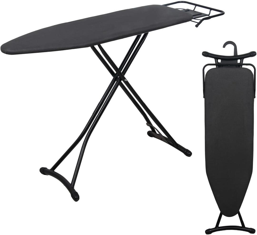 Ironging Board, Metal Mesh Panel Folding Iron Board with Retractable Iron Rest, Height Adjustable Iron Table with 4 Layerd Cover & Pad, Heavy Duty & Large, 43"x13" Black